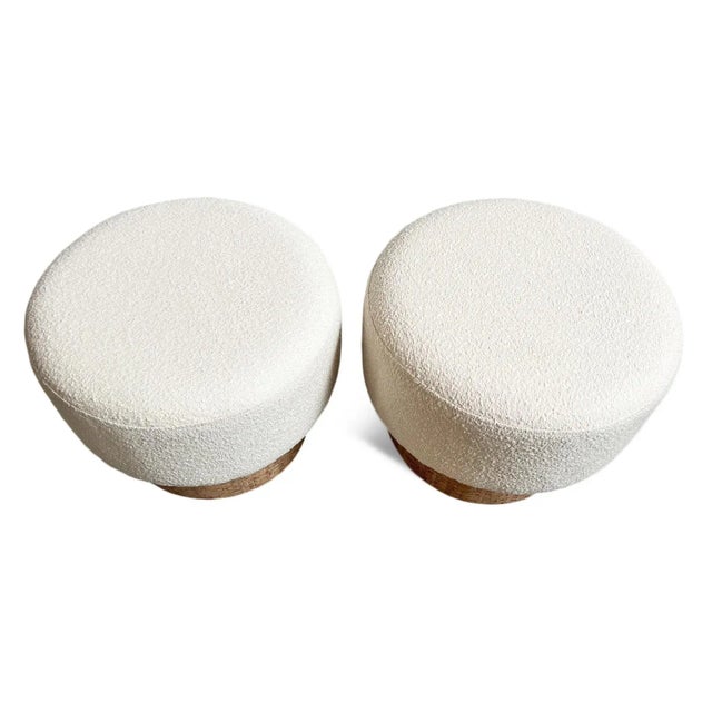 Cream Boucle Cork Peg Stool For Sale - Image 8 of 8