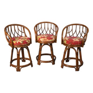Set of 3 Bent Rattan Stools For Sale