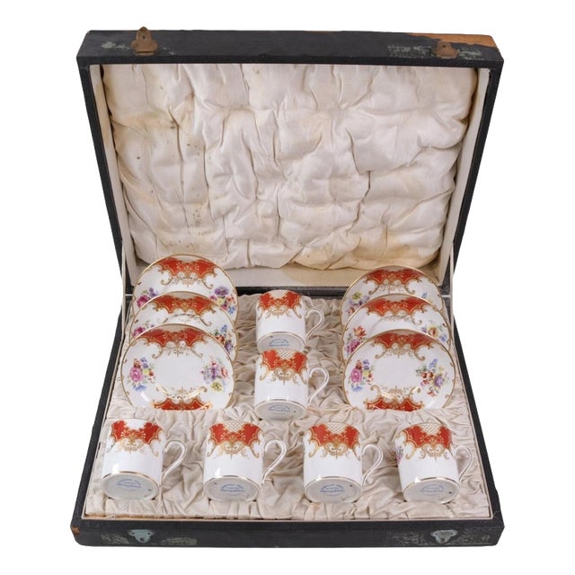 Orange Porcelain Batwing Demitasse Service by Grosvenor China for Waring & Gillow, 1930s, Set of 12 For Sale