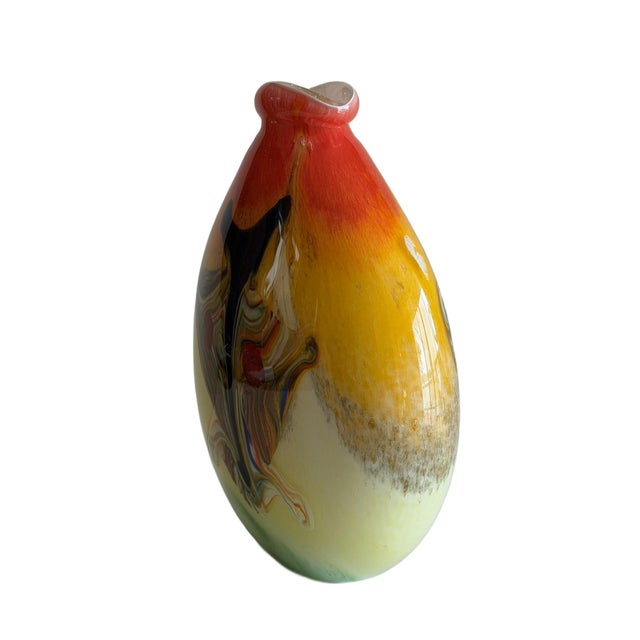 Glass Hand-Blown Art Glass Vase With Multicolored Swirl Design For Sale - Image 7 of 16