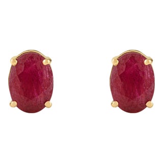 14k Solid Gold 1.82 Carat Natural Ruby Soliatire Stud Earrings for Her- A Pair For Sale