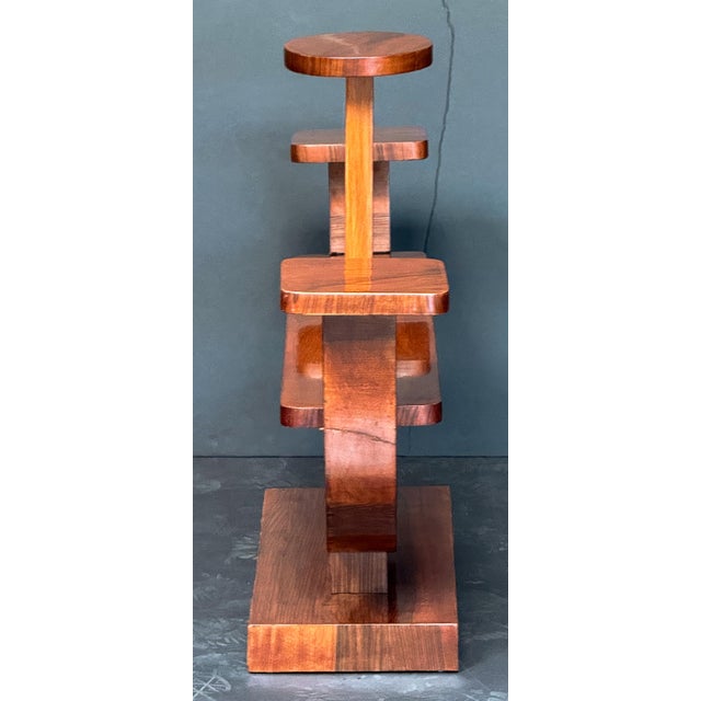 Mid 20th Century Art Deco Plant Stand or Etagere of Figured Walnut From Italy For Sale - Image 5 of 10