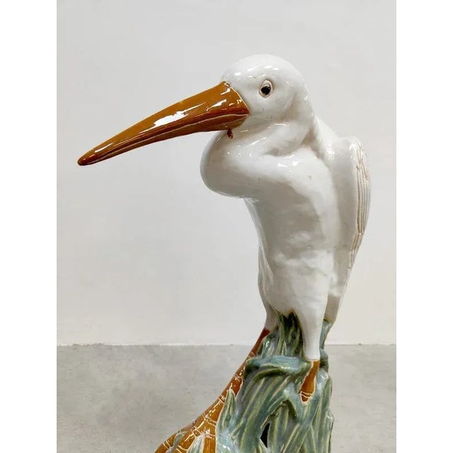 Vintage Italian Ceramic Majolica Crane, 1960s For Sale - Image 3 of 6