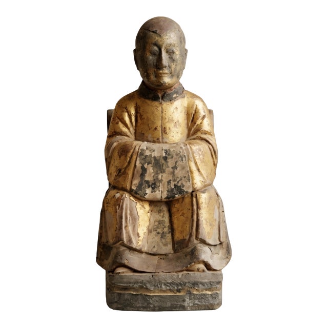Antique Chinese Giltwood Ancestral Scholar Figure For Sale