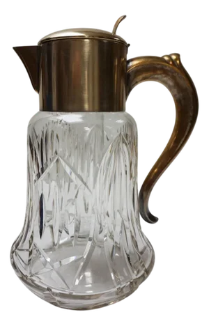 Large Vintage Gilded Cut Crystal Glass Pitcher with Ice Insert, 1930s
