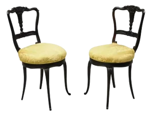 Antique French Victorian Carved Rosewood Small Petite Accent Side Chairs - Pair