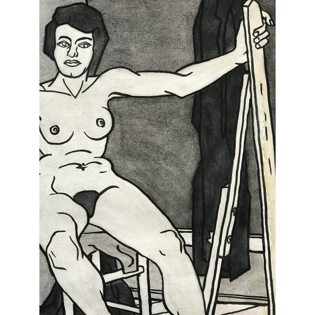 Mid-Century Modern 1940 Figurative Charcoal Drawing "Hand on Easel" John Bowers For Sale - Image 3 of 9