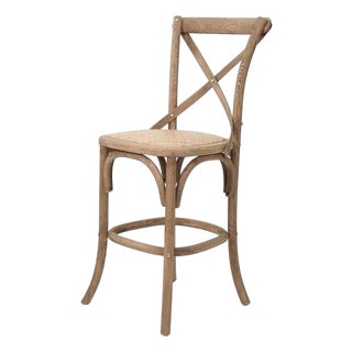 Parisienne Counter Stool with Rattan Seat - Linen / Natural Oak Frame For Sale