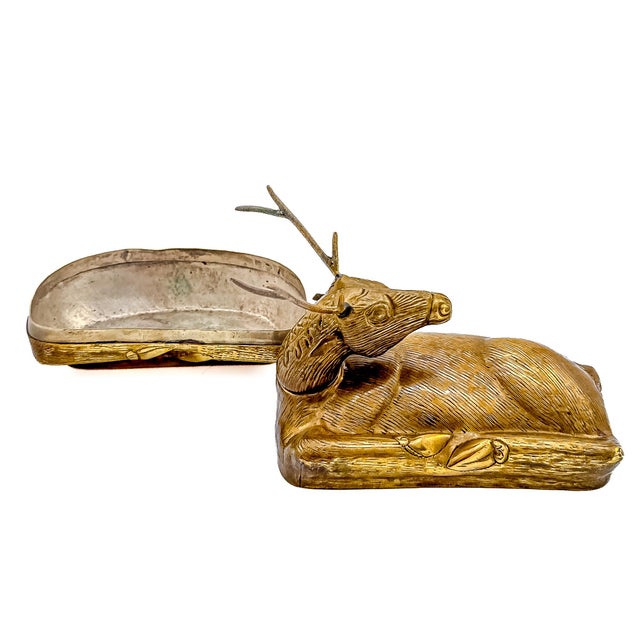 Mid 20th Century Brass Reclining Stag Betel Box by j.w. Robinson's For Sale - Image 9 of 12