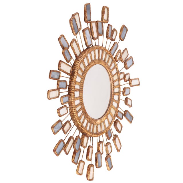 Blue and Cream Glass and Resin Convex Mirror, in the Manner of Line Vautrin. Contemporary. For Sale In Philadelphia - Image 6 of 8