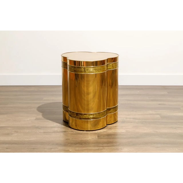 1970s Bernard Rohne for Mastercraft Acid-Etched Brass Lamp Table or Side Table, 1970s For Sale - Image 5 of 18