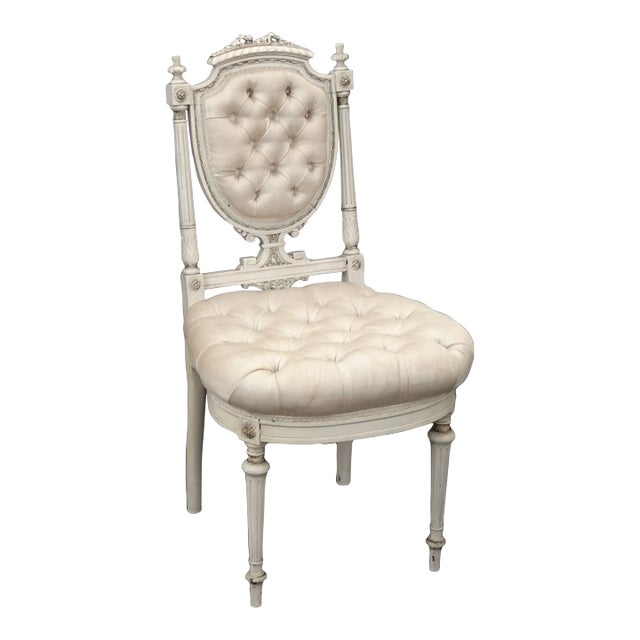Vintage Rococo Louis XVI Style Off White French Chair For Sale