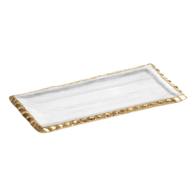 Cassiel Rectangular Trays with Jagged Gold Rim, Set of 2, Small For Sale