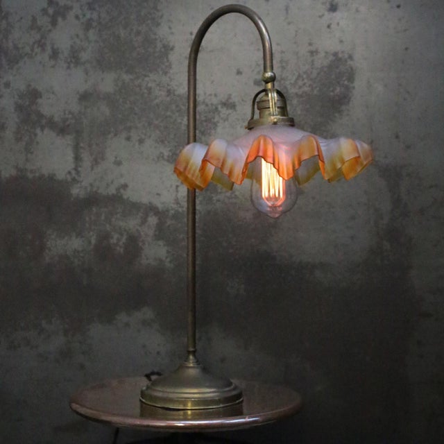 Art Nouveau French Brass and Glass Table Light For Sale - Image 3 of 11