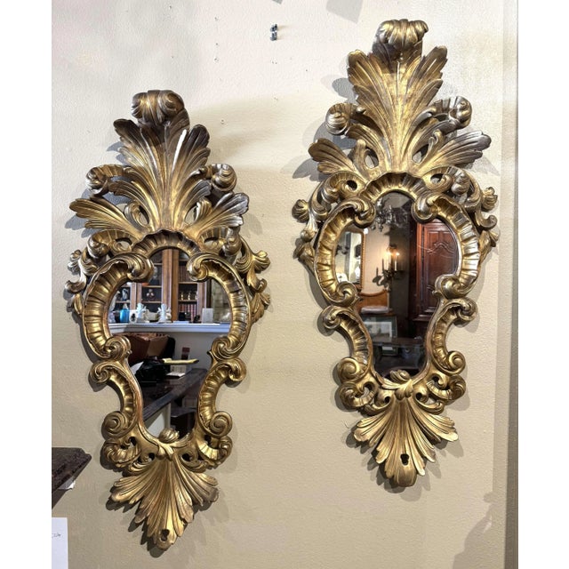 Pair of 19th Century Italian Louis XV Carved Giltwood Wall Mirrors For Sale In Dallas - Image 6 of 10