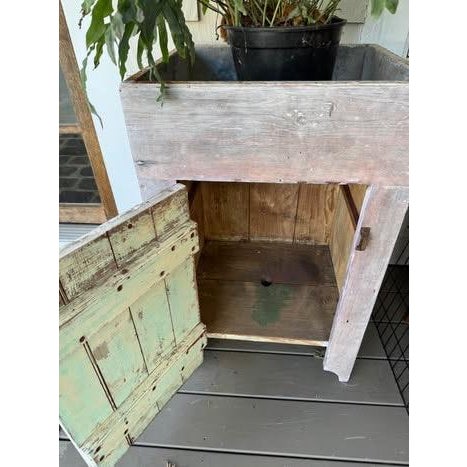 Ultra charming vintage East Coast US dry sink cabinet with patinated zinc top. It is very hard to find dry sinks this...