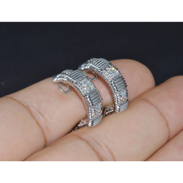 Metal Authentic Roberto Coin Natural 0.30Cts Diamond Appassionata 18k White Gold Huggie Hoop Earrings, A Pair For Sale - Image 7 of 17