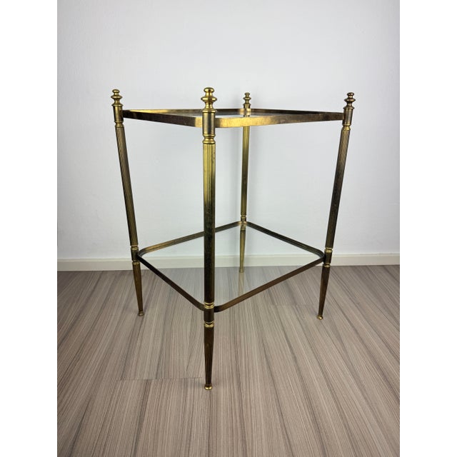 Gold Mid-Century French Hollywood Regency Brass and Glass Side Table in the style of Maison Jansen, 1960s For Sale - Image 8 of 9