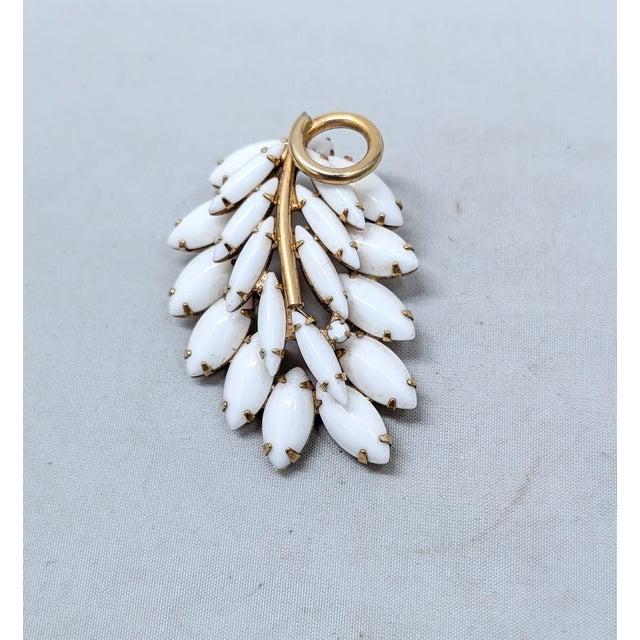 1960s Vintage 1960s Signed Napier Goldtone White Marquise Rhinestone Leaf Brooch For Sale - Image 5 of 7