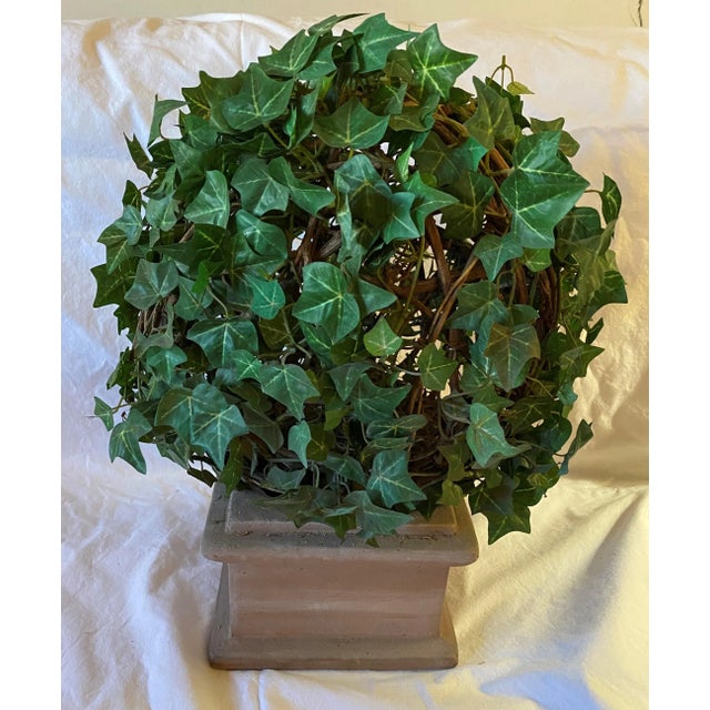 Taupe Vintage Earthenware Planter With Round Faux Plant For Sale - Image 8 of 8