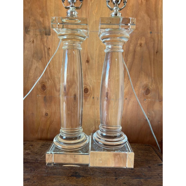 Pair of Architectural Crystal & Resin Column Table Lamps by Restoration Hardware, Circa 2006 For Sale - Image 13 of 14