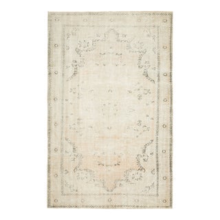 1970s Vintage Turkish Oushak Handmade Wool Cotton Beige Area Rug For Sale