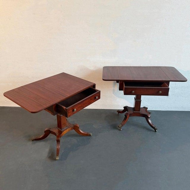 Chestnut 1940s Pair of Regency Mahogany Pembroke Drop-Leaf End Tables For Sale - Image 8 of 9