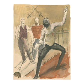 Milivoj Uzelac – Fencing – Original Art Deco Pochoir Sporting Print, 1932 For Sale