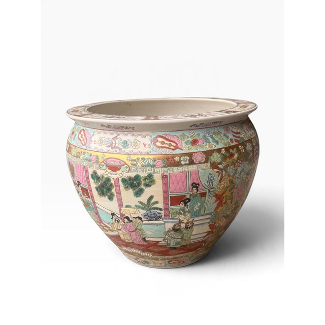 20th Century Chinese Famille Rose Porcelain Fishbowl Planter With Figural Scenes For Sale - Image 4 of 14