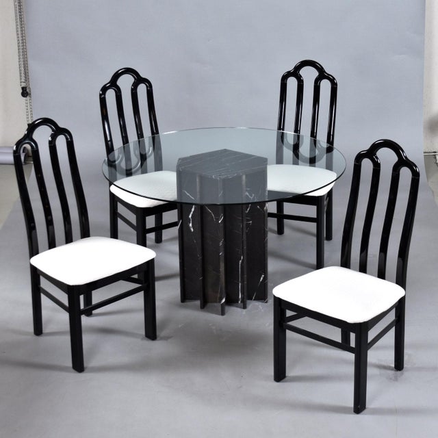 Art Deco Black and White Marble Base 4 Seat Dining Set With Round Glass Top For Sale - Image 9 of 18