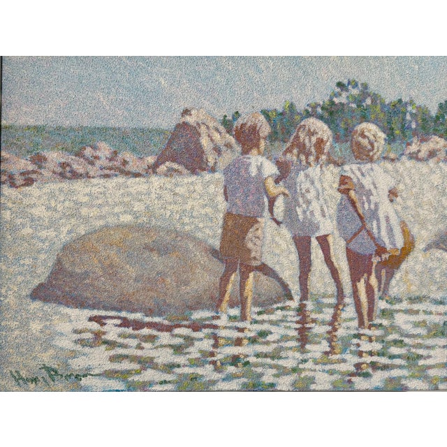 Early 20th Century Henry Benson, Large Oil Painting Beach Scene with Children Henry Benson Americana Art Seashore For Sale - Image 5 of 8