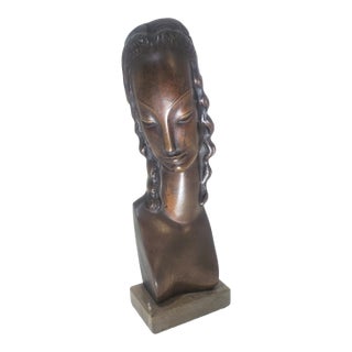 Early 20th Century Minimalist Bronze Sculpture / Portrait / Bust of a Woman by Adam Antes For Sale