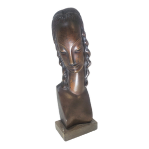 Early 20th Century Minimalist Bronze Sculpture / Portrait / Bust of a Woman by Adam Antes