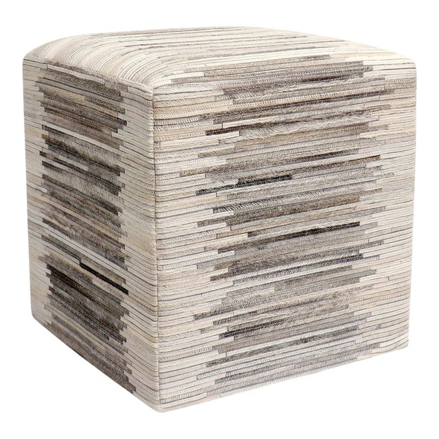 Pasargad Home Cowhide & Sari Silk Square Pouf For Sale