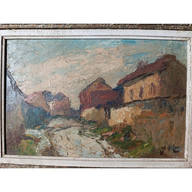 Vintage Impasto Oil Painting on Board – Original Mid-Century Village Landscape This original oil painting on board...