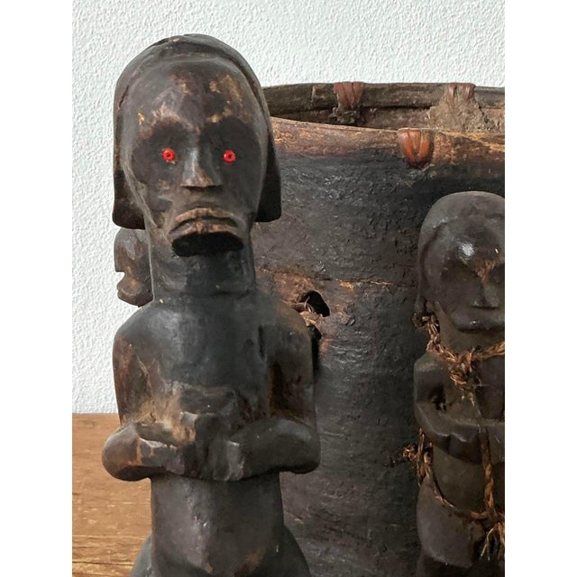 Wood Vintage Boho Carved Figure Tribal Lidded Pot For Sale - Image 7 of 10