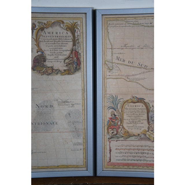 Wood Antique 18th Century Lotter Septentrionalis Meridionalis American Maps- Set of 2 For Sale - Image 7 of 12