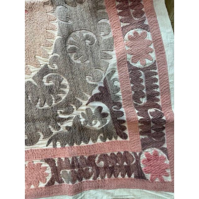 Mid-Century Modern Brown Pink Cotton Suzani Wall Hanging With Medallion For Sale - Image 3 of 10