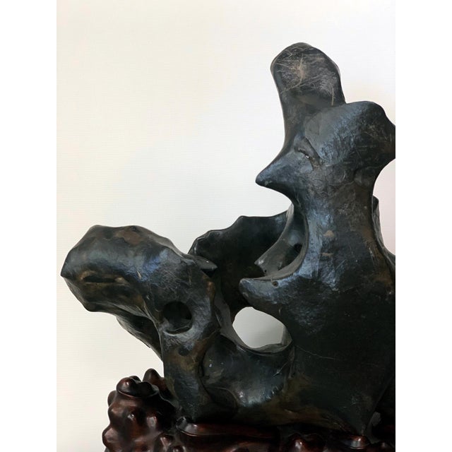 Large Spectacular Chinese Lingbi Scholar Stone on Stand For Sale - Image 13 of 18