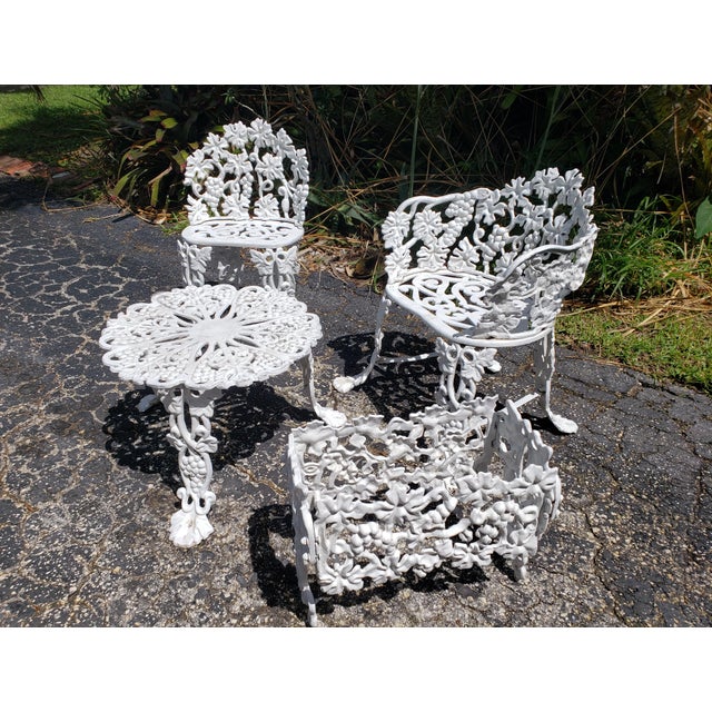 Vintage White Cast Iron Patio Set, 4 Pieces Chairish