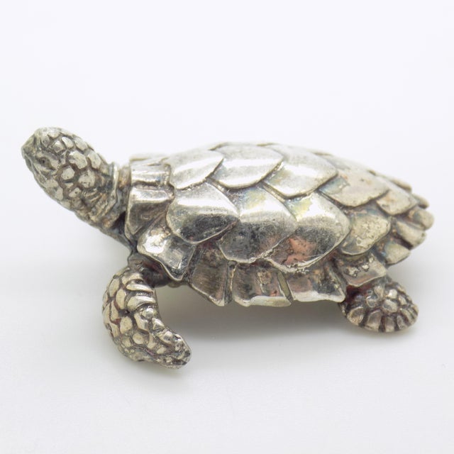 Metal Vintage Italian Handmade Genuine Sterling Silver 925 Loggerhead Sea Turtle Figurine, 1980s For Sale - Image 7 of 13