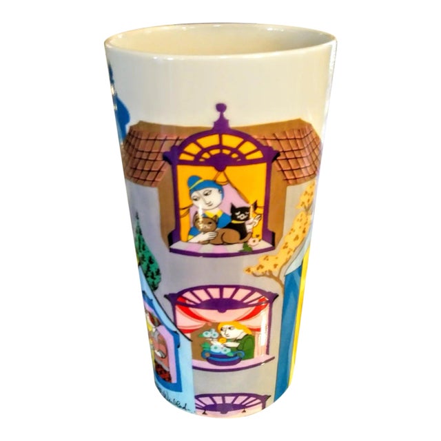 Rosenthal Germany Ceramic Colorful "Scenes From a Window" Vase Bijorn Wiidblad For Sale