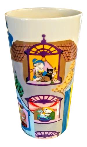 Rosenthal Germany Ceramic Colorful "Scenes From a Window" Vase Bijorn Wiidblad