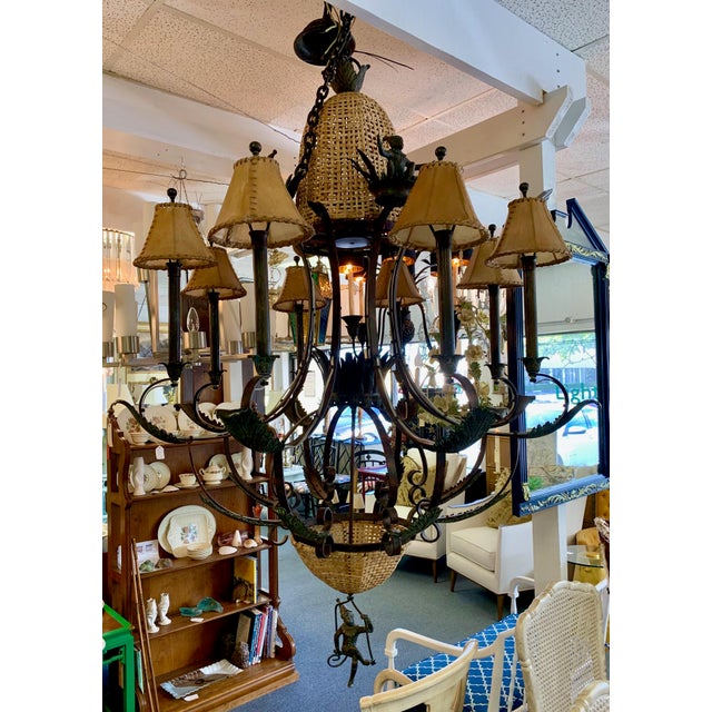 Vintage Maitland Smith Iron and Cane Monkey Chandelier Chairish