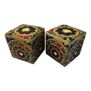 Custom Made Versace Fabric Ottoman - a Pair For Sale