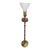 Vintage MCM Torchiere Style Wooden & Brass Floor Lamp Milk Glass Shade For Sale