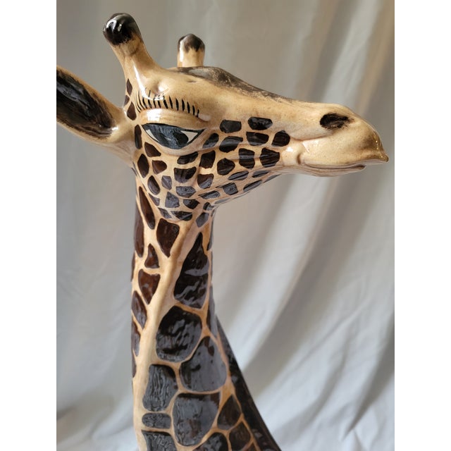 American 1970s Mid-Century Large Glazed Ceramic Seated Giraffe Figure For Sale - Image 3 of 11