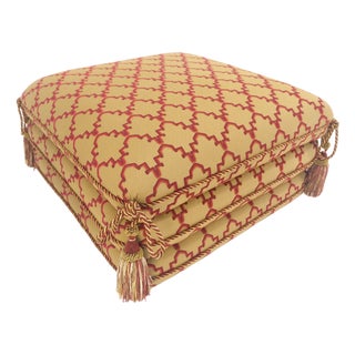 Fancy Sandwich Style Upholstered Pouf Ottoman Hassock Tassels Decorated MINT For Sale