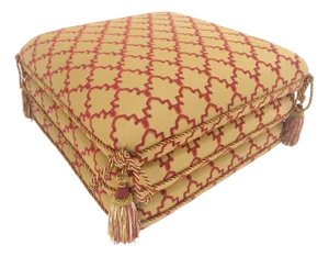 Fancy Sandwich Style Upholstered Pouf Ottoman Hassock Tassels Decorated MINT