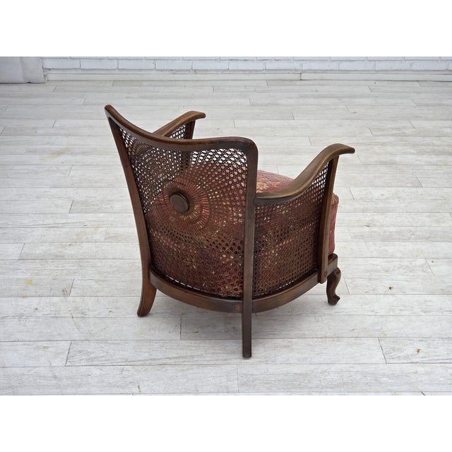 Brown Vintage Danish Armchair in Salmon Pink Furniture Velour and Furniture Mesh, 1950s For Sale - Image 8 of 18
